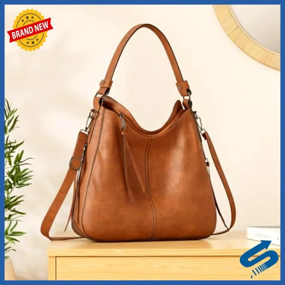 Large Faux Leather Hobo Crossbody Bag with Multiple Pockets and Adjustable Strap